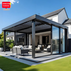 Pérgola para Jardín <span class=keywords><strong>con</strong></span> Motor Eléctrico, Control de Persianas, Sistema 100% Impermeable, Pérgola de Aluminio <span class=keywords><strong>con</strong></span> Puerta Corredera de Vidrio - Product Image 1