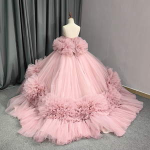 Blush Pink Dresses Puffy Tiered Ruffled Bridal Gowns Off Shoulder Lace Women Party Dress Long 6724 - Product Image 4