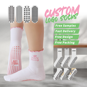 Phụ Nữ Dệt Kim Ruffle frilly Yoga vớ tùy chỉnh thêu vương miện Pilates Vớ thiết kế tùy chỉnh chống trượt Grip Pilates vớ - Product Image 1