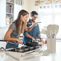 14PCS Peralatan Masak Tahan Panas Bebas BPA, Peralatan Dapur Anti Lengket dari Baja Tahan Karat dan Silikon, Peralatan dan Perlengkapan Memasak Rumah Tangga
