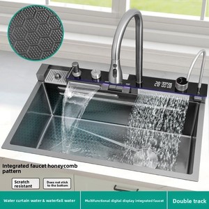 Évier de <span class=keywords><strong>cuisine</strong></span> intelligent à affichage numérique LED, édition 2026, <span class=keywords><strong>en</strong></span> acier inoxydable moderne fait main, avec cascade - Product Image 5