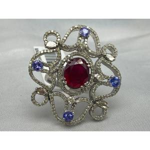 Nuevo Anillo de Lujo con Rubí y Tanzanita, Plata de Ley 925, Regalo para Fiestas, Bodas, Compromisos, Ceremonias Religiosas y Eventos - Product Image 4