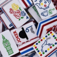 Set Ubin Mahjong Amerika Bertema Menara Jam London dengan Ukiran Biru dan Merah Akrilik 5 Lapis 160 Buah