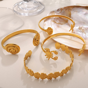 Ocean Series <b>Bracelet</b> Titanium Steel Starfish <b>Bangle</b> Leaf Open Design Unisex Jewelry - Product Image 2