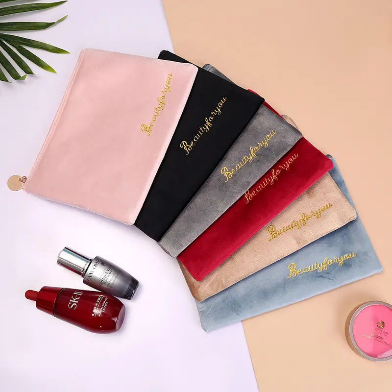 Custom Logo Square Velvet Makeup Bag Brush Packing Beautiful Beauty Bag Cosmetic Make Up Bag for Ladies