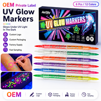 Marqueurs de tatouage temporaire UV OEM à double pointe, stylo fluorescent pour l'art corporel, emballage personnalisé, logo, marque privée, vente en gros d'usine