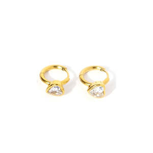 PVD Gold Plated 316L Stainless Steel Hoop <b>Earrings</b> With Clear <b>Crystal</b> <b>Studs</b> For Women Fashion Jewelry - Product Image 1