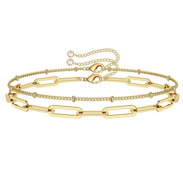 SC Dainty 14K Gold Bracelet Jewelry Personalized Layered Paperclip Chain Stainless Steel Bracelet Crystal Charm Bracelets Women