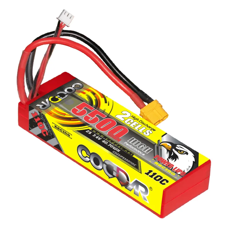 CODDAR เคสแบบแข็งแบตเตอรี่ RC LiPo,2S 5500MAH 7.4V 110C 220C XT60พร้อมสายชาร์จแบตเตอรี่1/10สเกล RC รถเรือแข่ง Tamiya Grasshopper