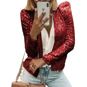 スパンコールジャケット女性ファッションシャイニースパンコールジャケットゴールドカラースタンドカラーショートコート秋の女性キラキラキラキラショートブレザー - Product Image 5