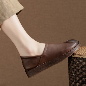 Mocassins plats pour femmes à enfiler, en cuir véritable, bout contrastant, cousus main, <span class=keywords><strong>semelle</strong></span> <span class=keywords><strong>épaisse</strong></span> antidérapante, chaussures décontractées pour la marche et le bureau - Product Image 6