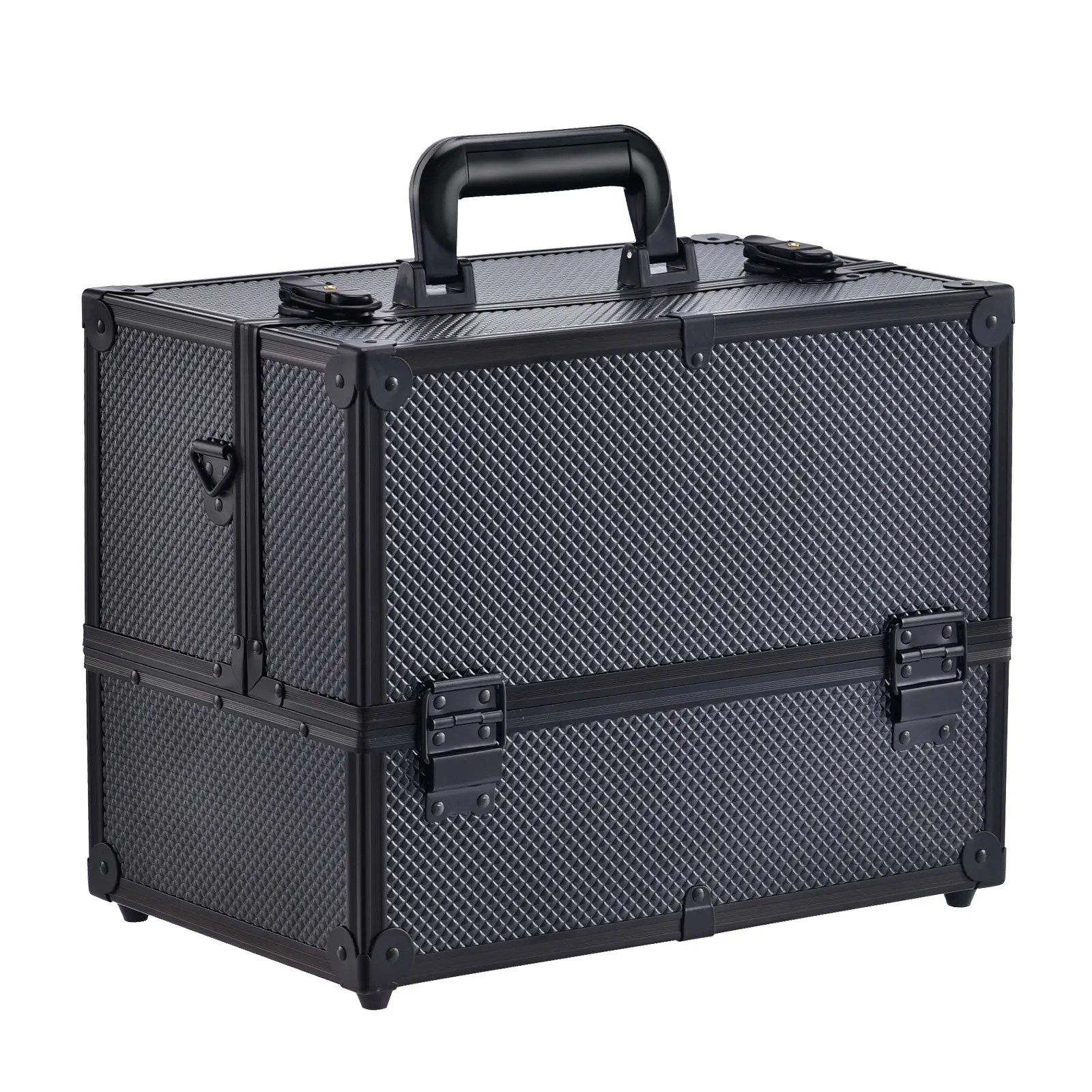 14 Inch Large Black professional hard case makeup beauty salon box hairstyle cosmetic case with 6 trays