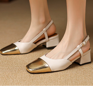 Nouveau à la mode femmes respirant Baotou formel bout carré <span class=keywords><strong>talon</strong></span> haut chaussures simples semelle en caoutchouc sans lacet extérieur chaussures à talons bas - Product Image 3