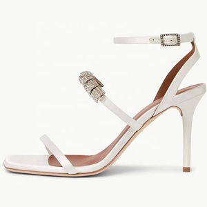 Sandalias de Tacón Alto con Pedrería para Mujer, Color Blanco, Personalizadas, con Correa en el Tobillo, Zapatos de Tacón de Aguja para Vestido de Novia - Product Image 1