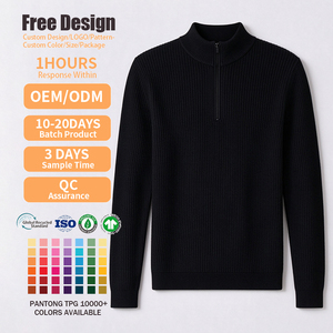 Suéteres de punto de lana orgánica para hombre, con media cremallera, informales, ecológicos, con logotipo personalizado, OEM, ODM - Product Image 2