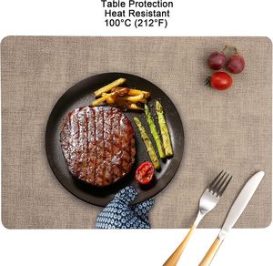 Myir JUN Dual Sided Faux Leather Square <strong>Placemats</strong> <strong>Set</strong> <strong>of</strong> <strong>6</strong> Non-Slip &amp; Washable (Gray Beige) Indoor/Outdoor Use - Product Image 5