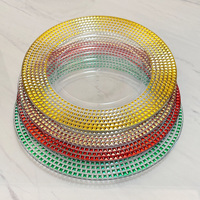 Assiette de présentation en plastique doré perlé style américain, émail coloré, transparente, 13 pouces, pour mariage, fête, Noël, anniversaire - Vente en gros