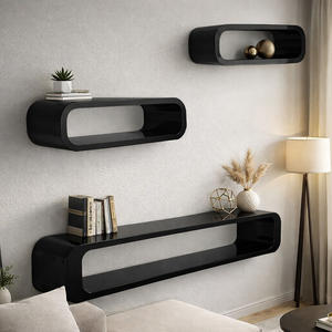 رف حائط خشبي عائم بيضاوي الشكل لتوفير المساحة وتخزين الأغراض، تصميم بسيط وأنيق للديكور المنزلي - Product Image 2