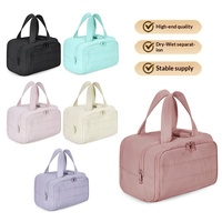 Sac de maquillage en nylon personnalisé à grande ouverture, compartiment sec/humide, organiseur de toilette avec pochette pour trolley, zone étanche, OEM