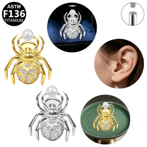 Boucles d'oreilles Spider Piercing en alliage de titane F136, forme d'insecte, bijoux de mode pour soirée - Product Image 5
