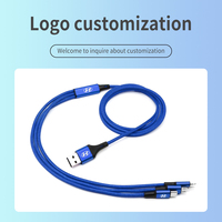 Câble de charge multi-prise en cuivre étamé 3-en-2 USB C à charge rapide, tressé en nylon, avec logo personnalisé, cadeau pour tous les téléphones mobiles