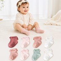 Chaussettes antidérapantes pour bébé, en coton tricoté, couleur unie, avec volants, pour nourrissons et petites filles, vente en gros
