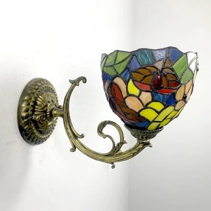 LongHuiJing Vintage Tiffany Style Stained Glass Wall Sconce Flower Wall Lamp Fixture - Product Image 1