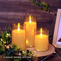 Bougie pilier LED sans flamme en acrylique doré 3D à effet vacillant, fonctionnant sur piles, pour mariage, Noël, décoration de la maison