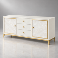 WYRAX Executive Lounge Sideboard Buffetschrank mit 3 Schubladen, Seitenschränken, Steinoptik-Türfronten und Erhöhtem Goldfuß