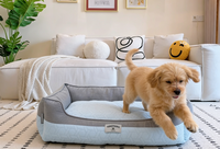Yangyangpet Luxuriöses Samt-Hundebett mit Abnehmbarem Waschbarem Bezug, Polyurethan-Schaumstoff-Füllung, Dreieckige Form, Solides Cartoon-Design