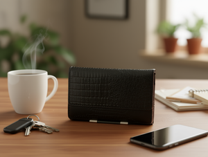 Portafoglio da donna Jd a tre ante, 7 pollici, con stampa coccodrillo, stile minimalista, portafoglio corto - Product Image 2