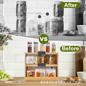 Bamboo Bread Box Double Layer With Glass Door Kitchen <b>Storage</b> <b>Container</b> For Bread And <b>Cake</b> - Product Image 2