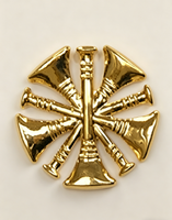 Insignia Metálica Personalizada 3D con Forma de Trompeta de Bombero / Trompeta Antigua de Aleación de Zinc, Chapada en Oro/Níquel Tradicional, Impresa con UV
