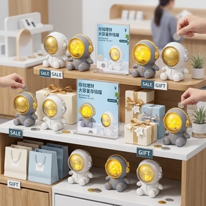 Lámpara Nocturna LED de Astronauta de Vinilo Irrompible, Hucha de Astronauta con Luz, Funciona con Pilas, Tarro de Ahorro para Niños, Decoración Mayorista para Guardería - Product Image 6