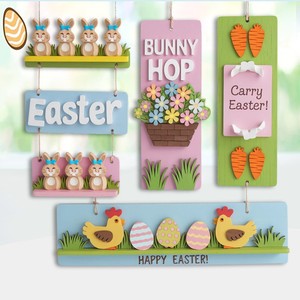 DAMAI <b>Easter</b> Wooden Hanging <b>Ornament</b> Floral Door Pendant for Housewarming New Home Celebration Wall Decor Craft Wooden Material - Product Image 1