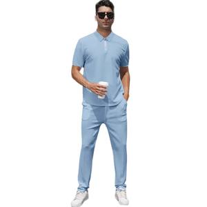 Ensemble Polo Homme Été Fin en Polyester Décontracté Sport Deux Pièces Abricot Bleu Clair Marine Blanc Gris Noir DF24ZY-16 - Product Image 3