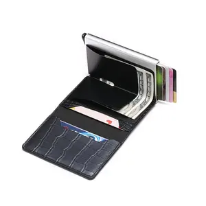 Fabrika toptan kredi kartı otomatik Pop Up deri cüzdan kart tutucu