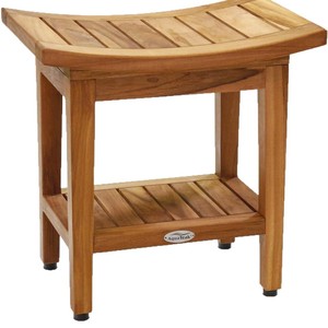 Tabouret de douche en teck pour salle de bain, profondeur 30,5 cm x largeur 45,7 cm x hauteur 45,7 cm, siège en bois massif imperméable avec étagère de rangement - Product Image 1