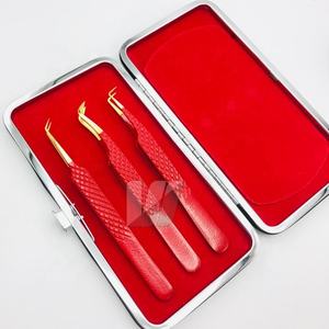 แหนบต่อขนตาสแตนเลสแบบปลายแหลมสีแดงทองแหนบปลายแหลมปรับแต่งโลโก้ได้ตามต้องการแบบญี่ปุ่น - Product Image 1