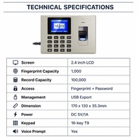 Máquina de Control de Asistencia con Huella Dactilar y Contraseña, Pantalla TFT de 2.4 Pulgadas, Mini-Programa con Puerto USB para Registro de Horario de Empleados de Oficina