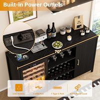 Meuble bar à vin HANYEE 70 pouces en bois noir cannelé avec étagères réglables et chargeur USB/Type-C