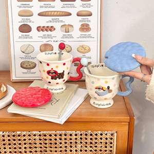 Mug en céramique avec couvercle et cuillère, motif chien amusant, design de dessin animé, tasse à café pour le bureau, tasse à petit-déjeuner pour femmes, tasse individuelle - Product Image 2