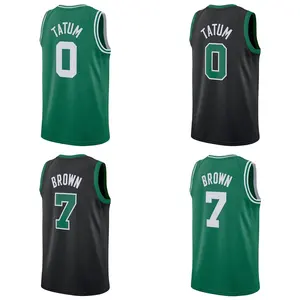 Оптовая продажа, Мужская городская Серия #0 Tatum #7, коричневая сшитая баскетбольная майка, индивидуальная скидка, зеленая Celtics униформа