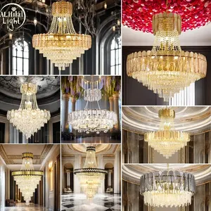 Large Hotel Stairs Custom Project Gold Luxury Decorative K9 Crystal Glass Led Chandelier Pendant Light Lighting