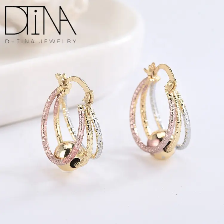 Simple three-layer thick three-color gold-plated hoop earrings