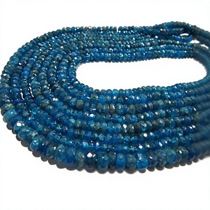 Perles d'apatite néon naturelle facettées rondes de 5-6 mm, brin de 13 pouces de long - Product Image 1