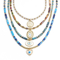 Kingcome – collier avec pendentif en forme d'oeil du diable et de cœur, Simple, pentagramme et ange maléfique