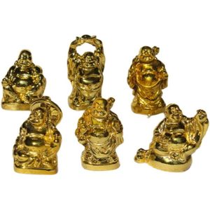 PARIJAT HANDICRAFT 6 pièces Résine Rire Bouddha Statue Collection Or Feng Shui Chance Richesse Figurines Cadeau pour Bouddha Heureux - Product Image 3