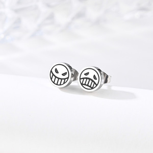 Minimalist style, One Piece Fire Fist Ace (crying and laughing <b>face</b>) earrings, titanium steel, colorfast, niche and unique clip- - Product Image 4