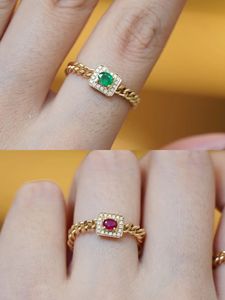 Anillo de Cadena Cubana con Piedras Preciosas de Oro Real de 18K, Estilo Nuevo de Xinfly, Joyería Fina, Esmeralda, Rubí, Au750, Diamante Natural, Regalo - Product Image 4